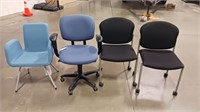3 Rolling Office Chairs 2 Black One Blue, 1 Arm