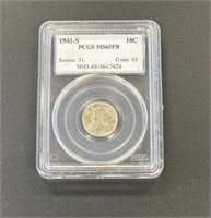 1941S MERCURY DIME PCGS GRADED MS65FB