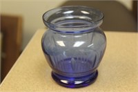 Blue Etched Glass Small Vase
