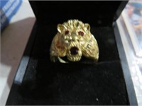 UNIQUE VINTAGE LION RING WITH RUBY EYES SZ 11