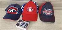 3 Montreal Canadians Hats (New) & Hockey Cards lot
