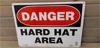 Danger hardhat area tin sign 14 x 10", scratched
