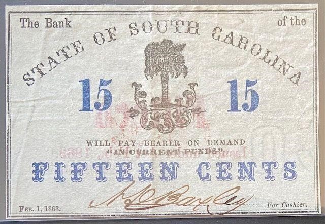 1863 South Carolina $0.15 Fractional Note