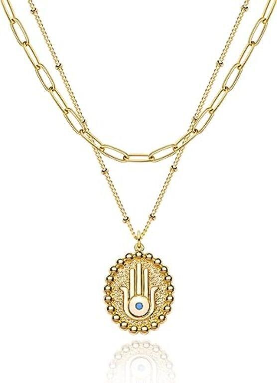 18k Gold-pl. Hand Of Hamsa Layered Necklace