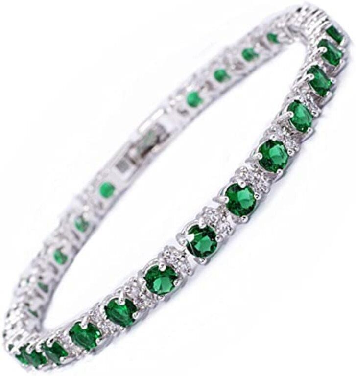 18k Gold-pl. 6.25ct Emerald Tennis Bracelet