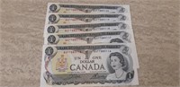 1973 Lot of 5 consecutive One Dollar bills UNC