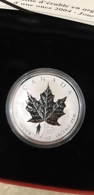 2004 Silver Maple Leaf 1 OZ NO TAX D-Day Coin