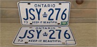 1973 Ontario License Plate Set
