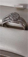 Sterling Silver Ring Size 6 3/4 with Diamonds
