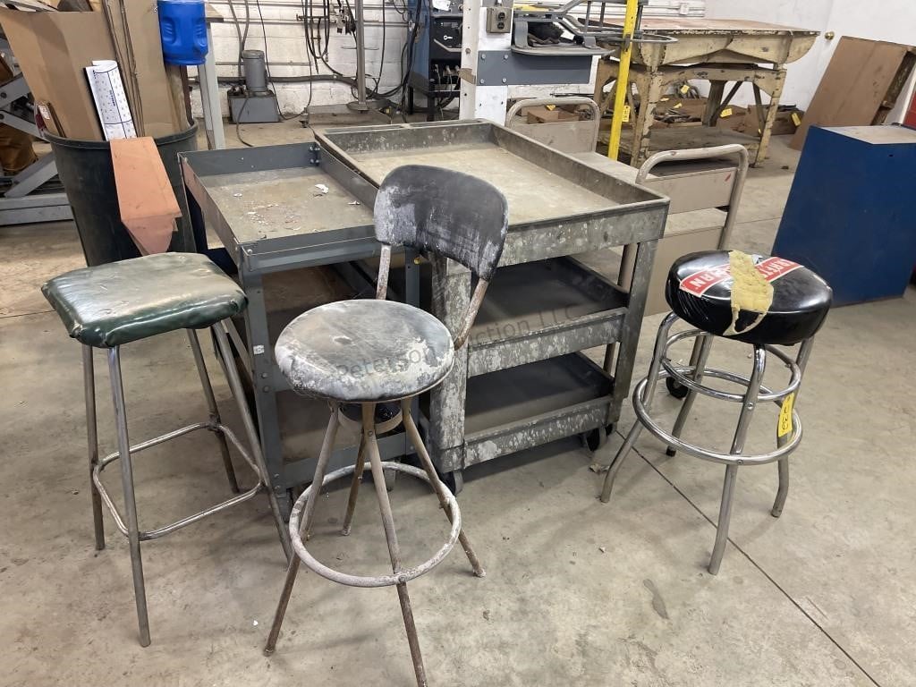 3 Rolling Carts and 3 Shop Stools