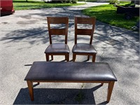 Covered Wood Bench & 2 Kitchen Chairs