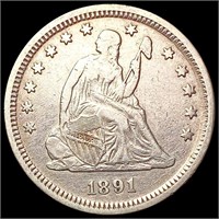 1891 Seated Liberty Quarter NEARLY UNCIRCULATED