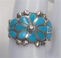 Vintage Sterling Inlaid Turquoise Floral