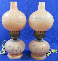 2 PC-VTG PINK FROSTED GLASS ELECTRIC BEDSIDE LAMPS
