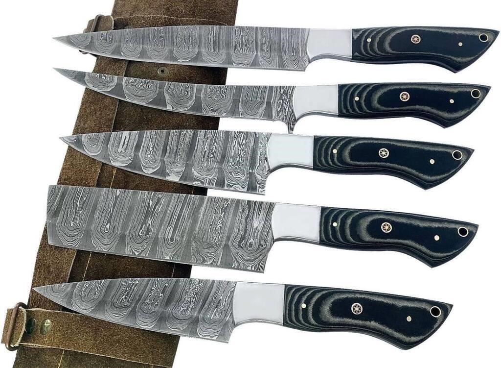 5pcs Custom Made Damascus Steel Kitchen Knife Set