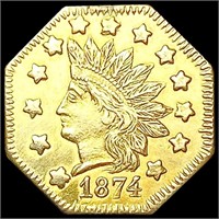 1874 Octagonal California Gold Dollar CLOSELY