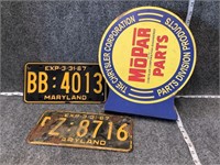 1967 License Plates and Mopar Parts Sign