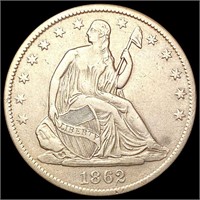 1862-S Lg S Seated Liberty Half Dollar NEARLY