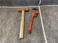 Pipe Wrench and Large Mallet