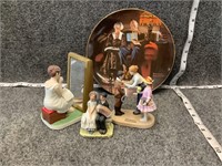 Normal Rockwell Figurines and Plate Bundle