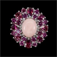 Natural Pink Opal  & Rhodolite Garnet Ring