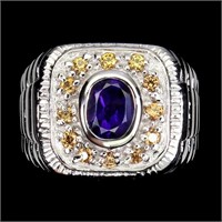 Natural Purple Amethyst & Sapphire Ring