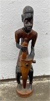 (F) Wooden Hand Carved African American Drummer