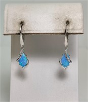 Sterling Fire Opal Dangle Earrings 3 Grams