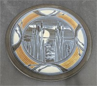 (E) Sandstone Decorative Plate Of Cattails 13"