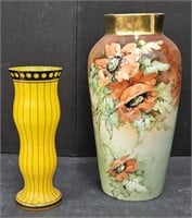(E) Limoges Poppy Vase 12" And Yellow Loetz Tango