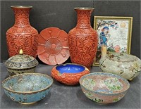 (E) Asian Flair Lot Includes 2 Red Vases With