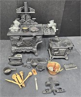 (E) Miniature Cast Iron Stoves And Various