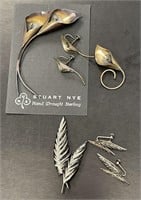Two Sterling Pin and Earring Sets