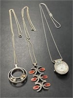 Two Sterling Necklaces and Sterling/Opal Watch Fob