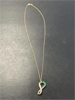 14 KT Chain, 10 KT Pendant Lab Emerald