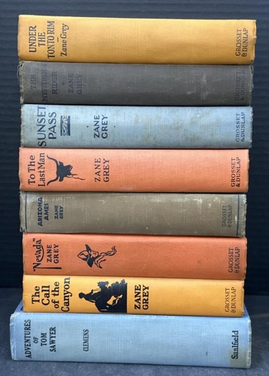 (E) Zane Grey Series Books and Clemens Adventures