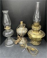 (E) Brass, Metal. And Glass Oil Lamps. Tallest