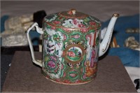 Antique Chinese Rose Medallion Teapot with Lid