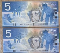 2002 BOC Canadian Journey Series $5.00 Bank Notes