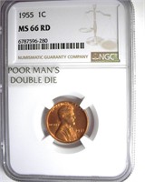 1955/55 Cent NGC MS66 RD Poor Man's Dbl Die