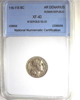 116-115 BC M Sergius Silus NNC XF40 AR Denarius