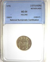 1775 2 Stuivers NNC MS64 Holland Netherlands
