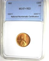 1952 Cent MS67+ RD LISTS $6750