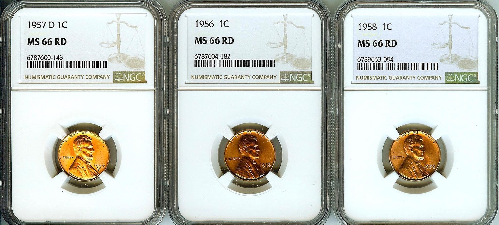 56 57D 58 Cent NGC MS66 RD LISTS $110