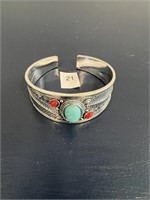 Turquoise/Red Coral Cuff Bracelet U230
