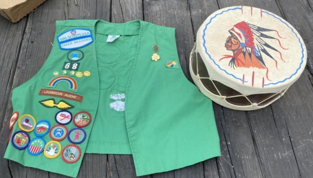 Girl Scout Vest and Indian Drum