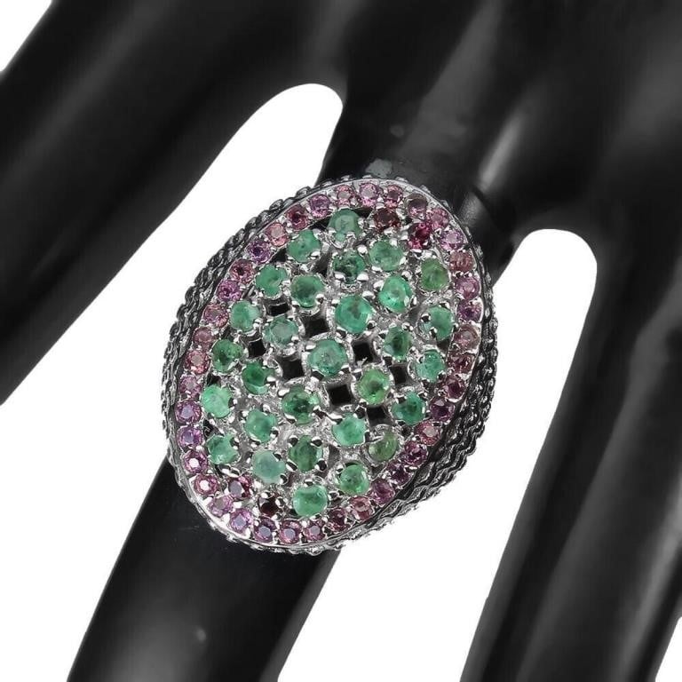 Natural Colombian  Emerald & Rhodolite Garnet Ring