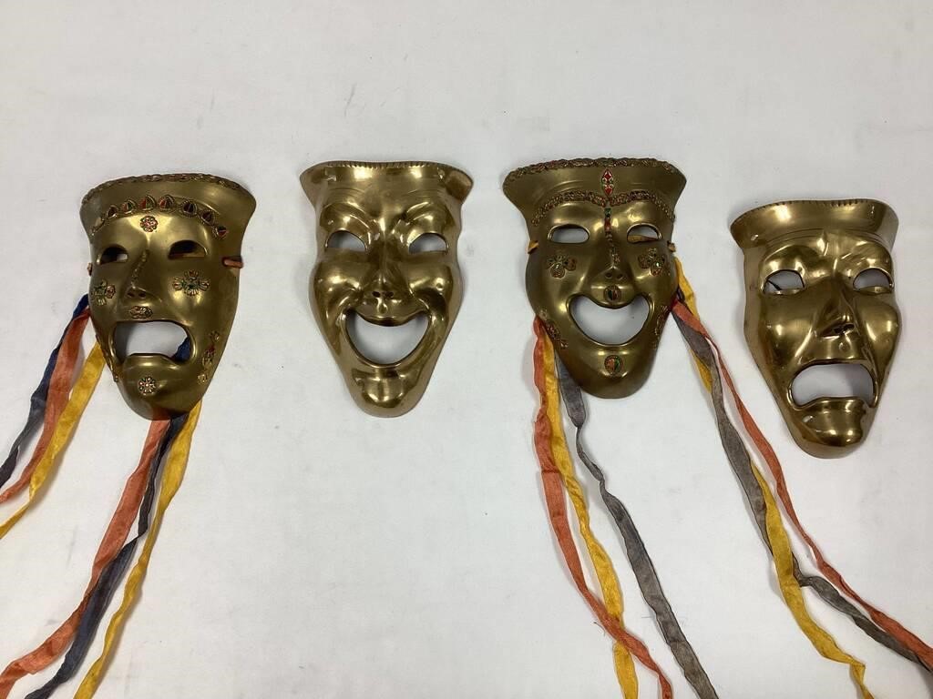 Four Decorative Brass Tragedy Masks