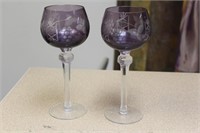 Pair of Amethyst Cut Glass Goblets
