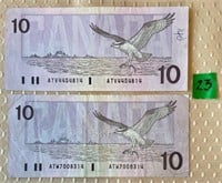 1989 Bank of Canada $10 Birds of Canada Bank Notes